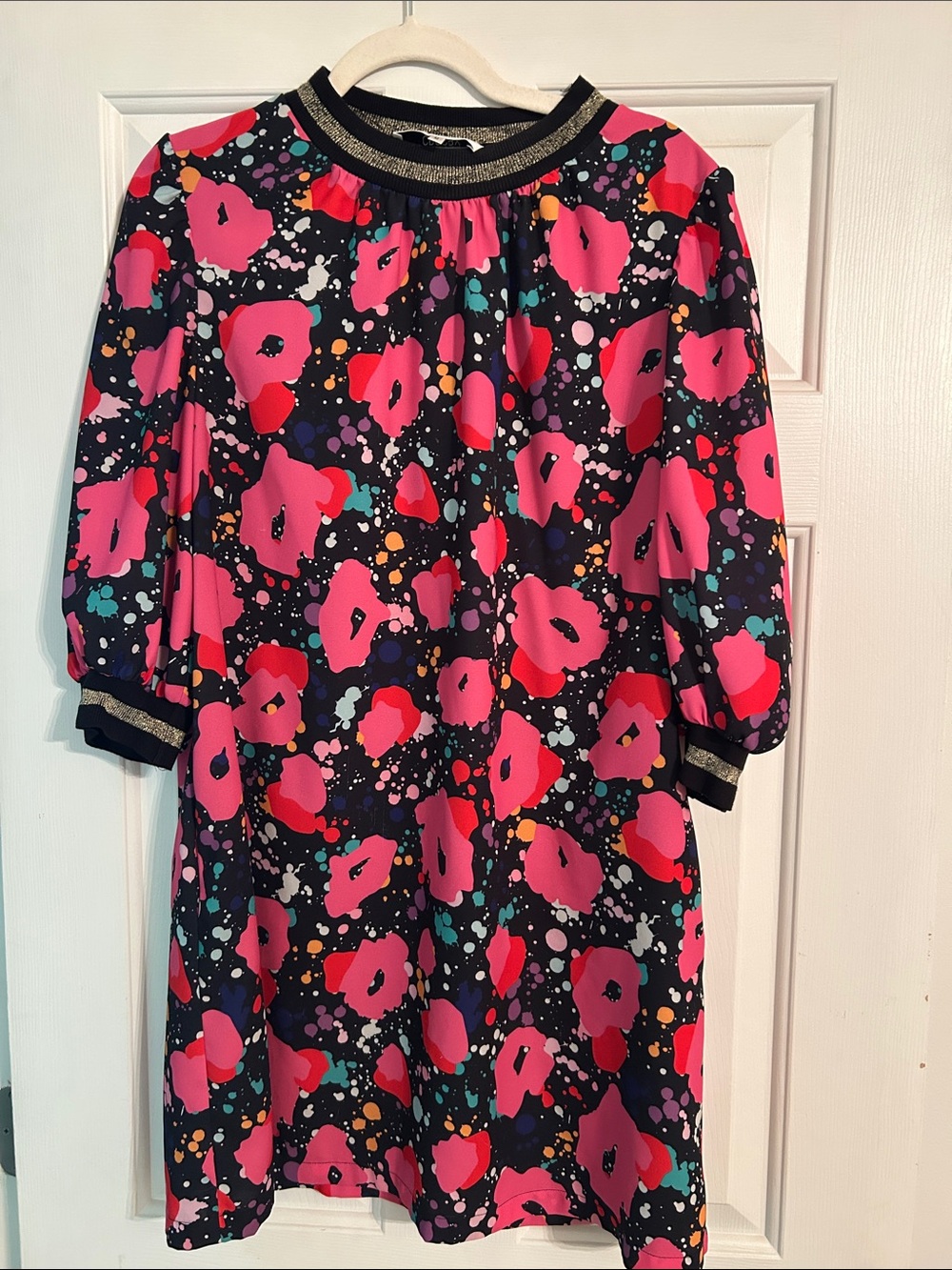 CROSBY by Mollie Burch Black Nightgown with Bright Pink Floral Print